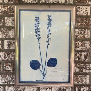 Blue and White Modern Classic Botanical Flower Framed Wall Art of Pine Shin Leaf